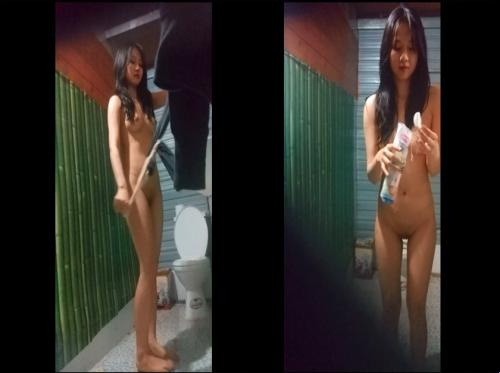 Filmer secrètement une belle fille avec une belle silhouette en train de changer de vêtements.